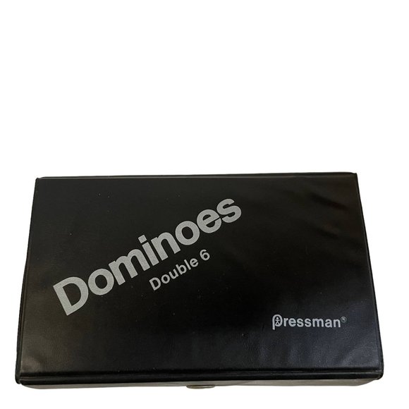 Vintage Pressman Dominos Game Double 6 + Case Set Beige Black 1.8" H x 5.3" W - Picture 1 of 6
